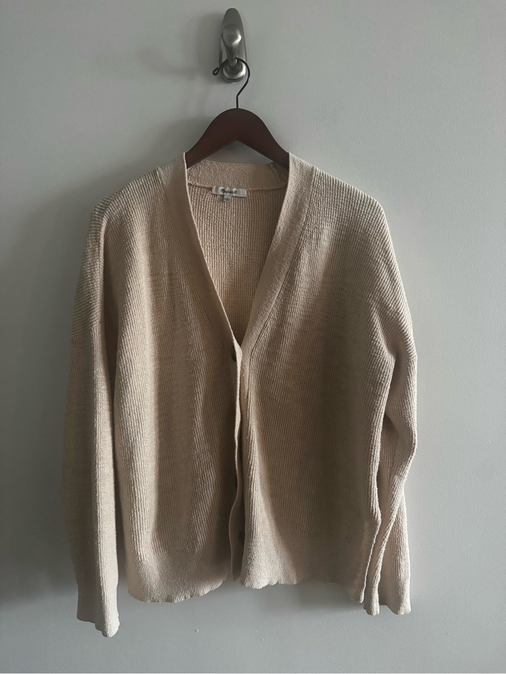 Madewell Neutral Ribbed Button-Front Cardigan in Light Beige - Picture 3 of 6